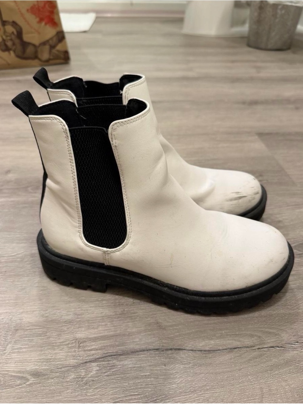 White Chelsea Ankle Boots with Black Elastic Panels